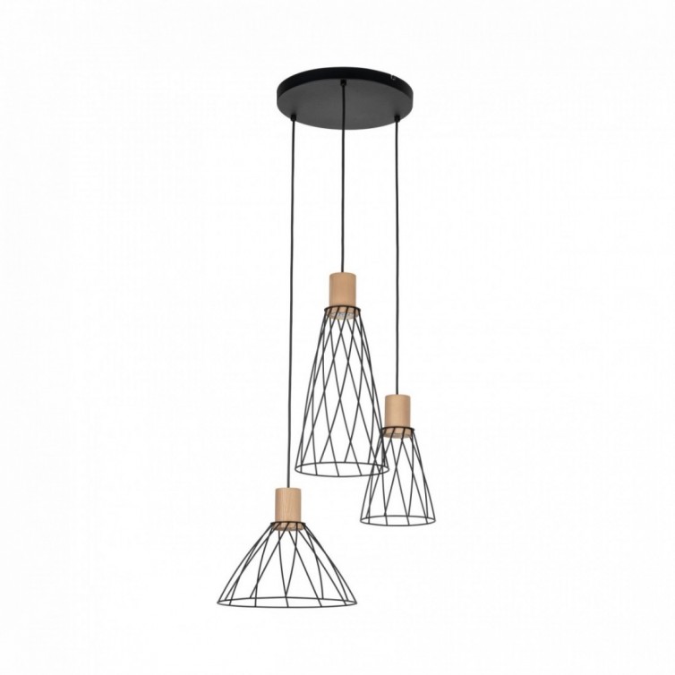 MODESTO WOOD pendellampe med 3 lyskilder – rund model